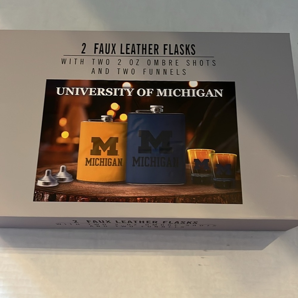 University of Michigan-2 faux leather flask with two 2 oz ombré shots & 2 funnel